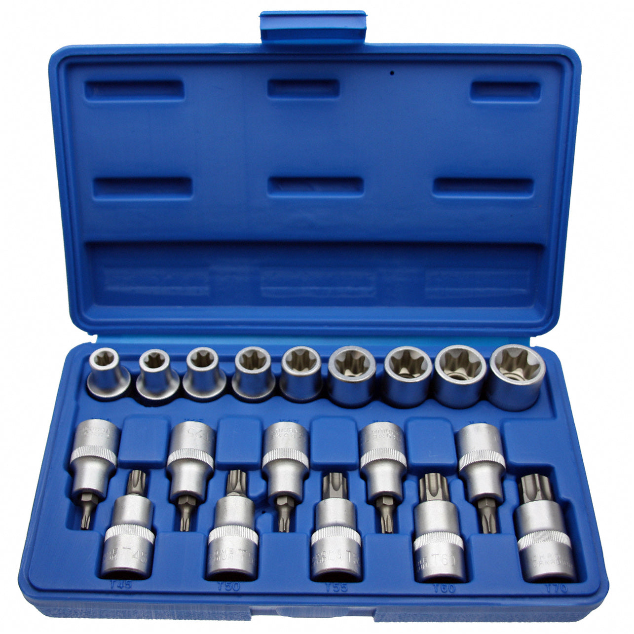 Steckschlüssel-Einsätze für Innen und Außen TORX®, 19-tlg. E10-E24 T70