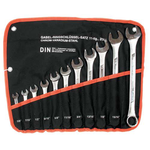 Gabel Ringschlüssel Satz SAE ZOLL Chrom-Vanadium-Stahl 3/8"-1" 11 tlg. RINGMAUL