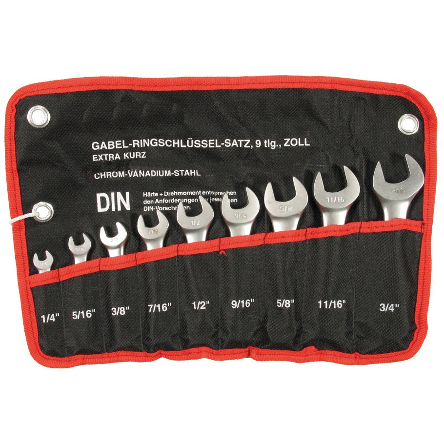 Gabel Ringschlüssel Satz SAE ZOLL extra kurz Ausführung 1/4" -3/4" CV-S 9 tlg