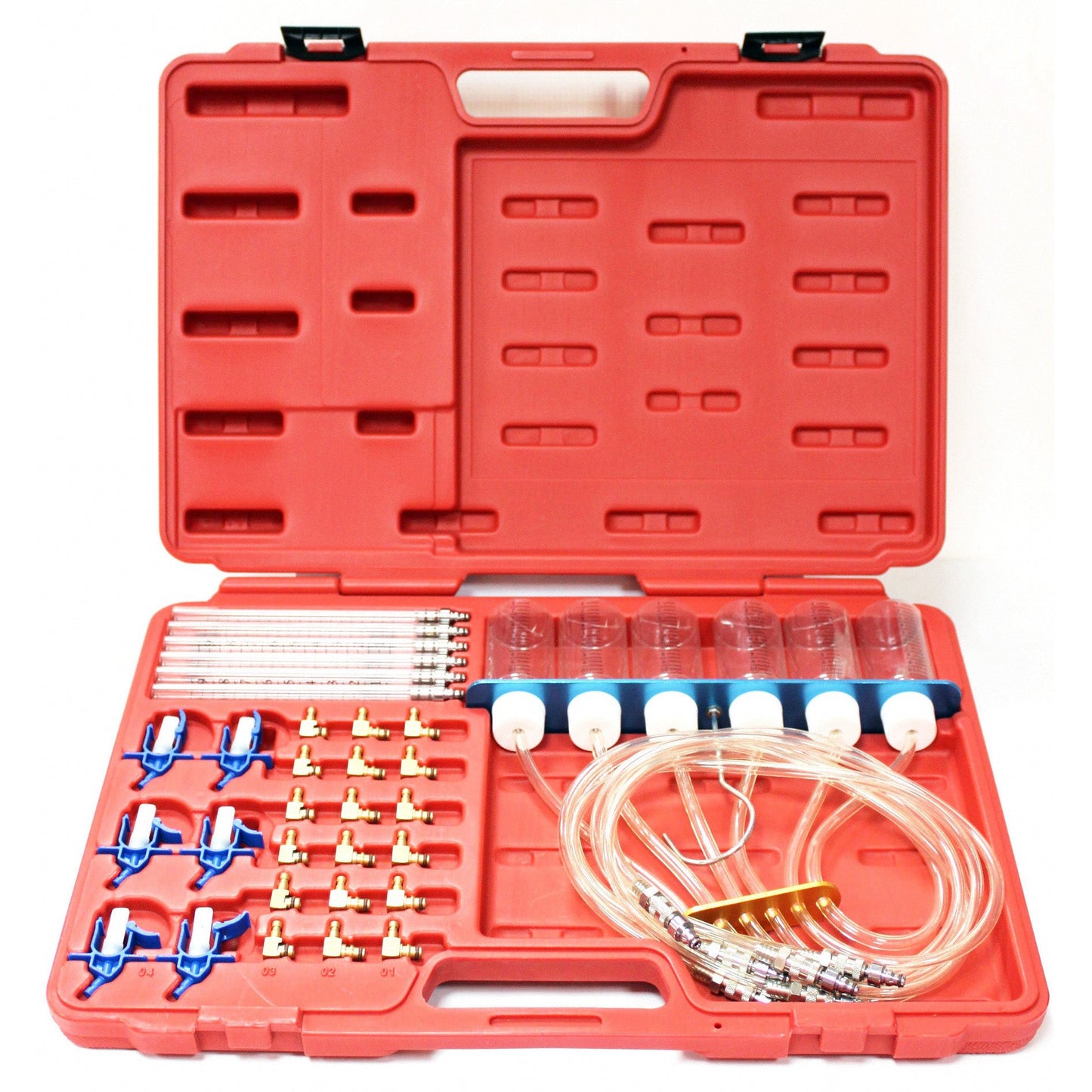 Rücklaufmengen Prüfgerät für Common Rail CDI Einspritzdüsen 24 x Adapter