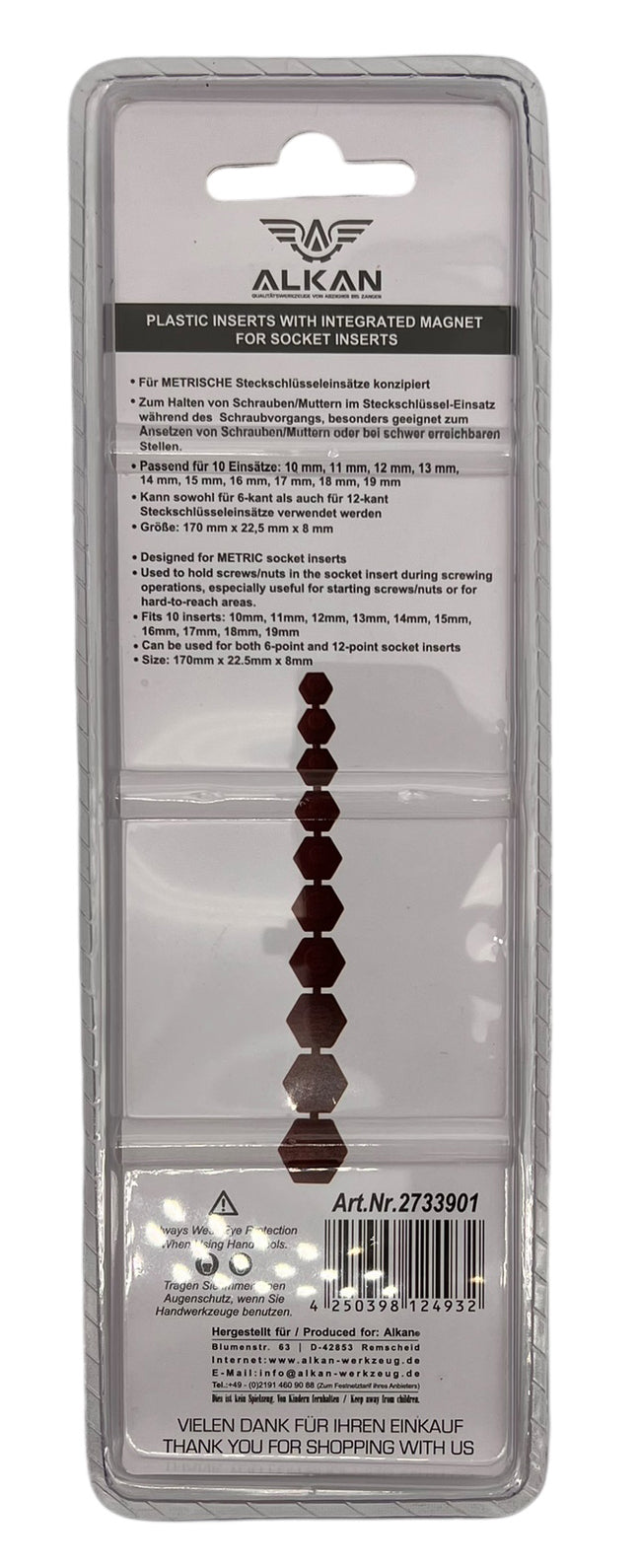 Kunststoff-Einsätze mit Magnet für 10 Steckschlüsseleinsätze, 10–19 mm (SCHWARZ)