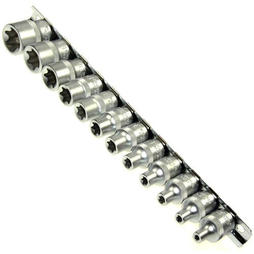 12 x Steckschlüssel Satz Nuss TORX E-Profil E4 - E20 Einsätze auf Steckleiste