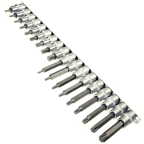 19 x LANGE KURZE TORX Schraubendreher-Einsätze T-Profil 1/2" T20-60 auf Leiste