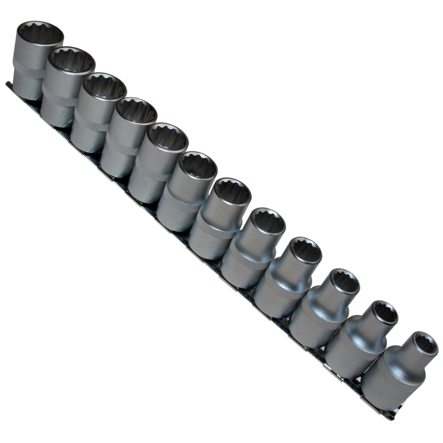 12 x Steckschlüsseleinsätze 12-kant 1/2" VIELZAHN 8-19 mm Nuss auf Steckleiste