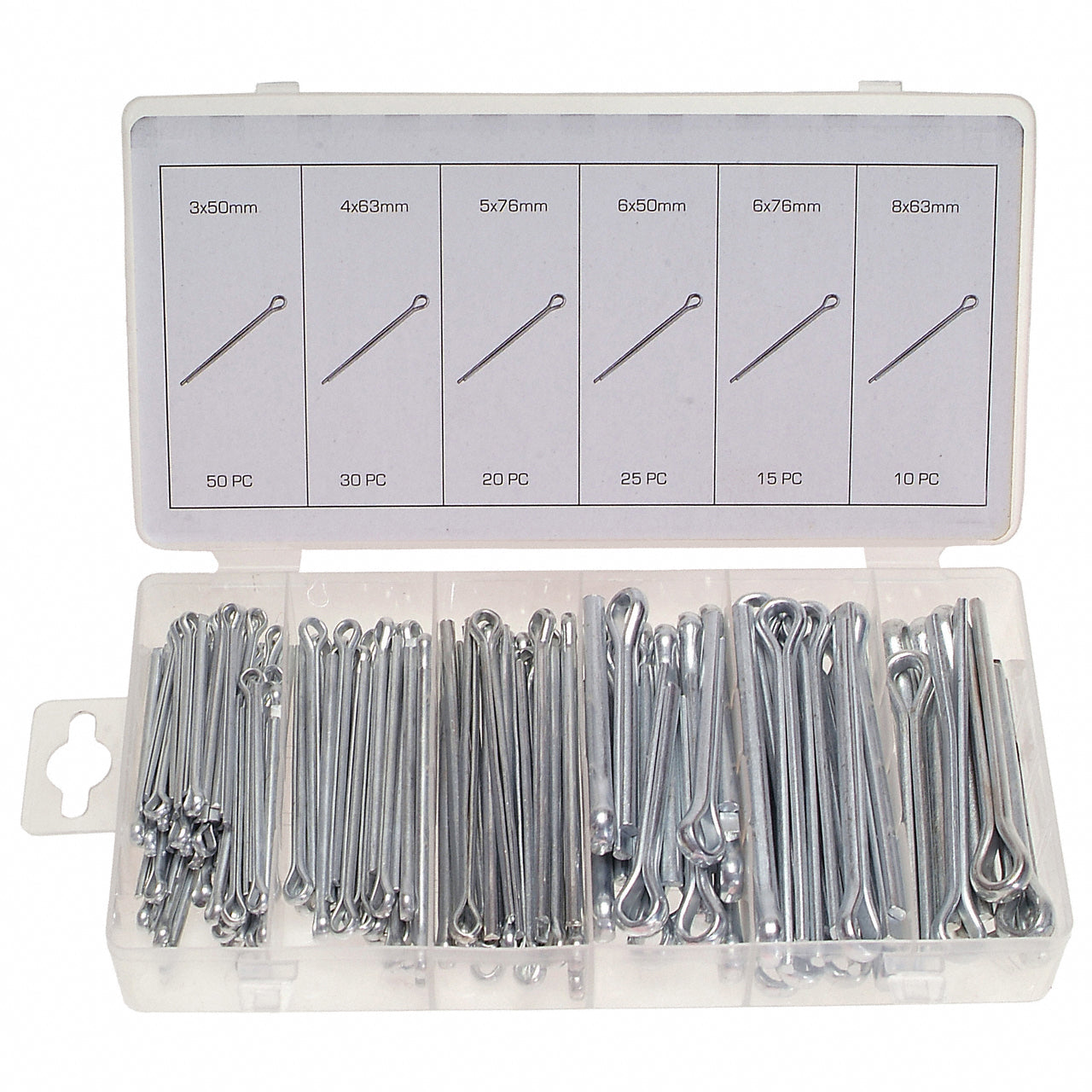 Sicherungssplinte Splinte Sortiment Sortimentskasten Länge 25 - 64 mm 150-tlg.