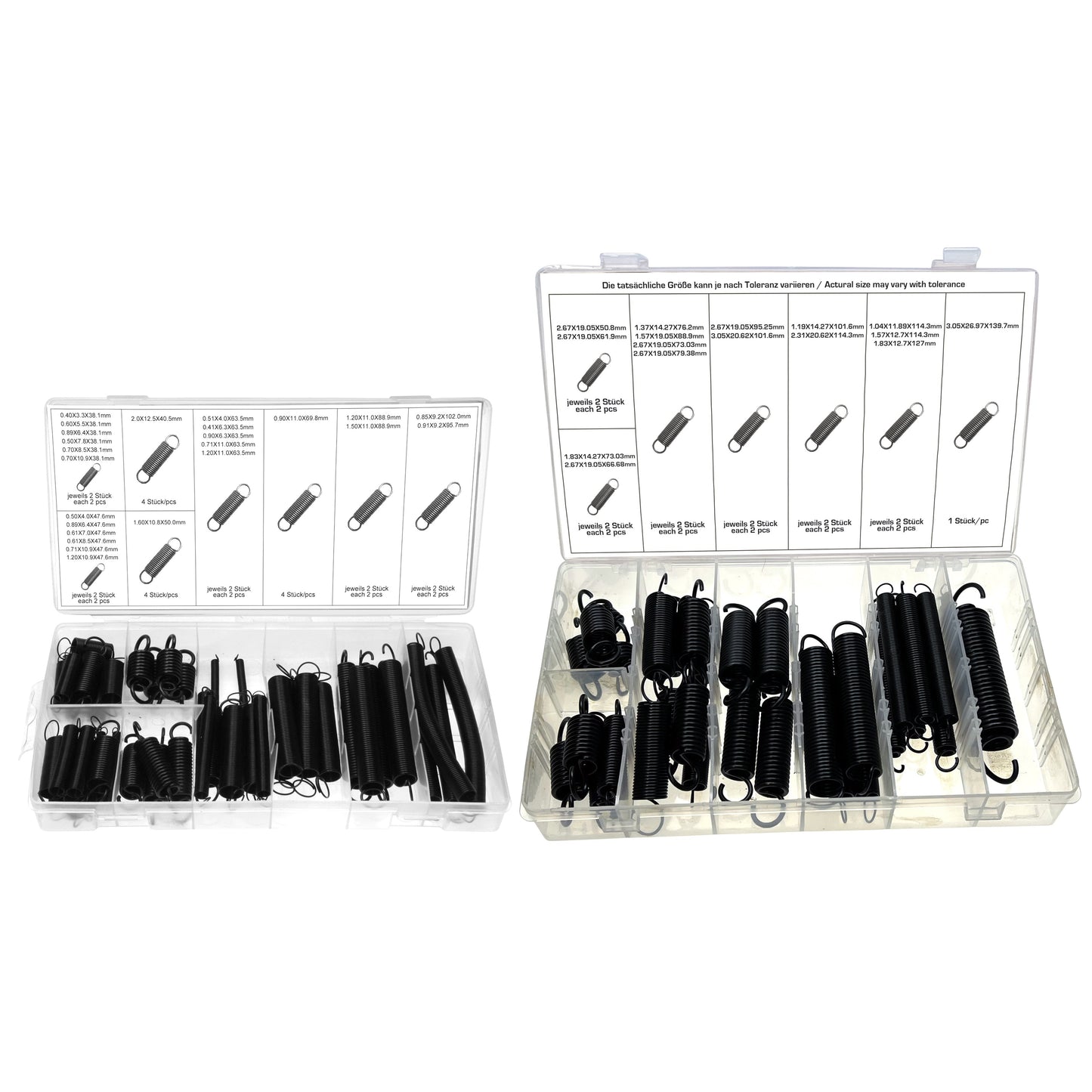 Großes und kleines Zugfedern Sortiment Spiral-Federn Stahlfeder Federn, 85-tlg.
