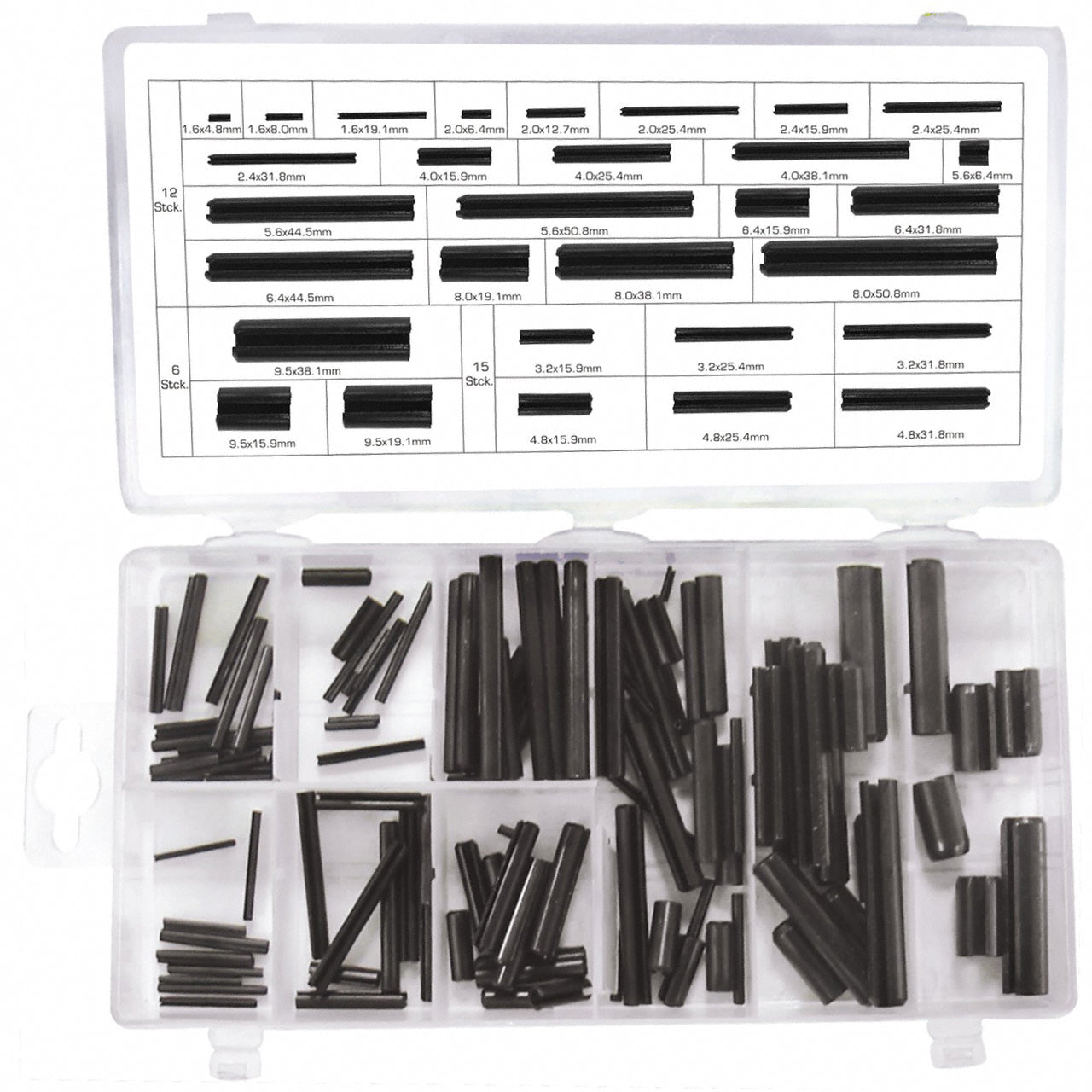 Hohl Federstifte Sicherungsring Sortimentskasten Größen ø 1,6 - 9,5 mm 120-tlg.