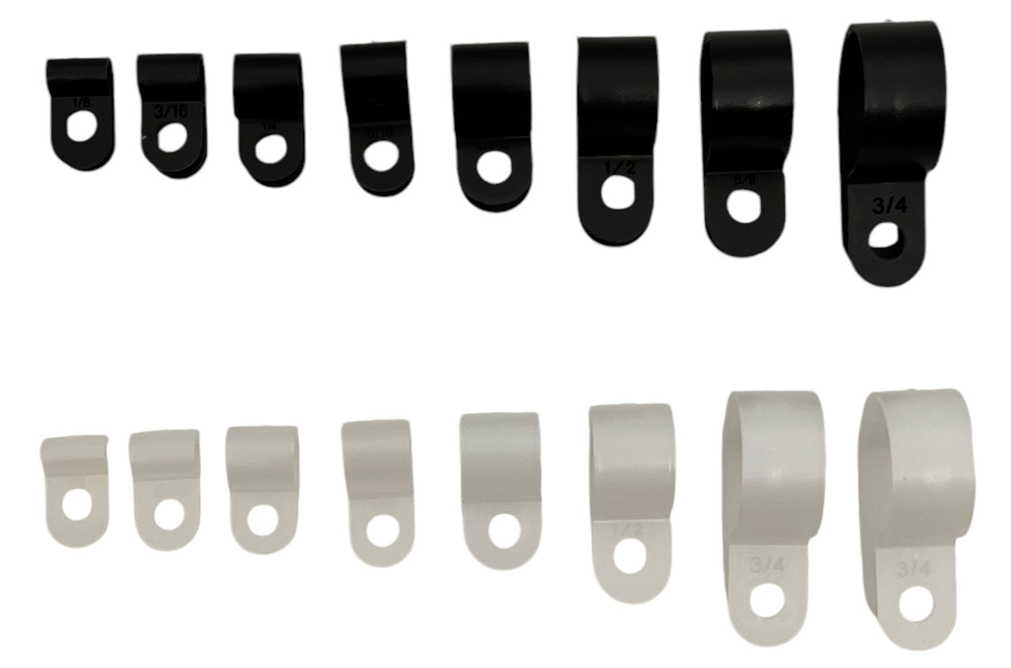 R-Typ Kabelklemmen Set, 460-tlg, Nylon, Weiß / Schwarz, 8 Größen 0,3-1,9 cm