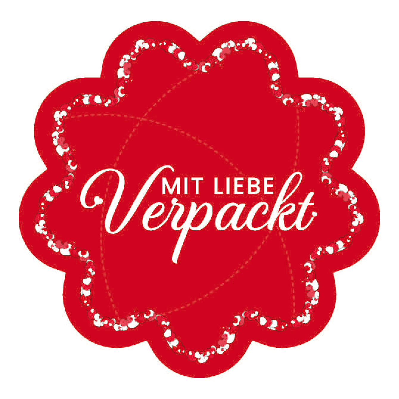 500 Label Etiketten Aufkleber 'Mit Liebe Verpackt' Blütenform PP-Haftfolie ROT