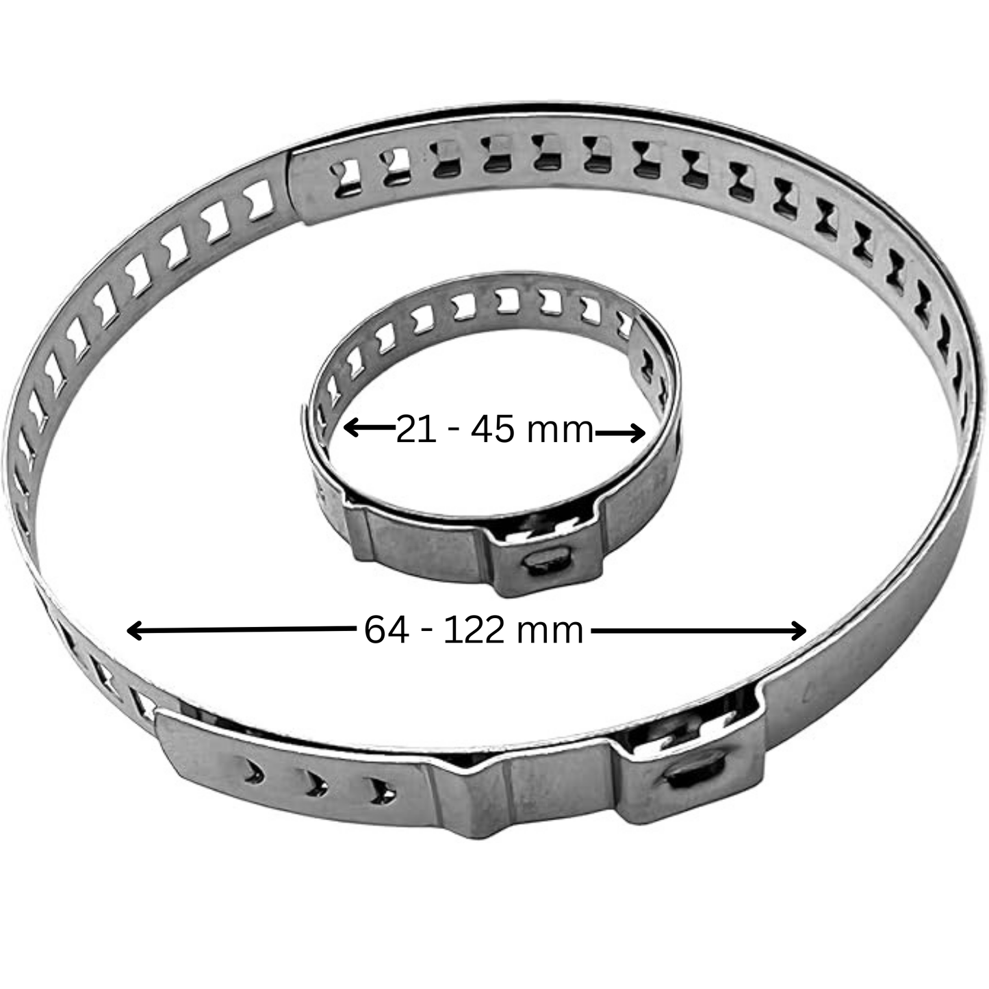 Schlauchschellen 1-Ohr Schlauchklemmen Set EDELSTAHL (VA2) 21-45mm 64-122mm