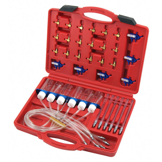 Rücklaufmengen Prüfgerät für Common Rail CDI Einspritzdüsen inkl. 24 x Adapter