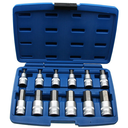 12 x Kraft Steckschlüsseleinsatz Innensechskant 1/2"-Antrieb Cr-V Stahl 5-22 mm