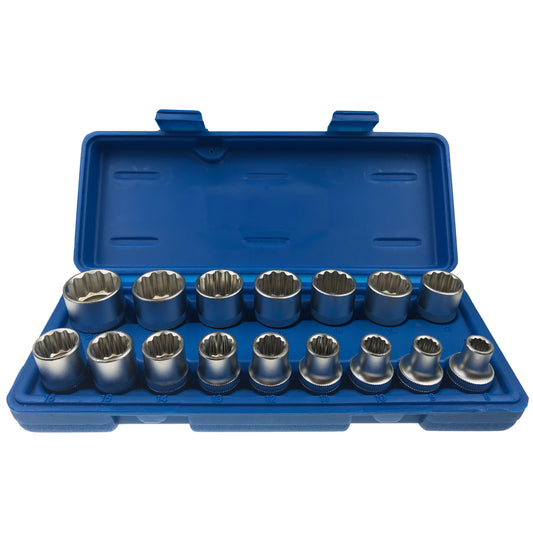 Steckschlüsseleinsätze 12 kant 1/2" VIELZAHN Nuss 8-24 mm Stecknuss Satz 16 tlg