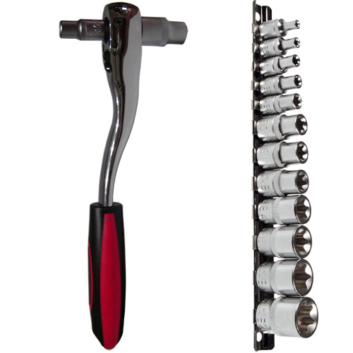 2 in 1 Umschaltknarre mit TORX Stecknüsse Nuss E-Profil 1/4" 3/8"-Antrieb CV-S