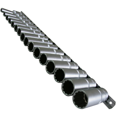 Lange 12-KANT Steckschlüsseleinsätze Stecknuss Nuss VIELZAHN 8 - 24 mm 16-tlg.