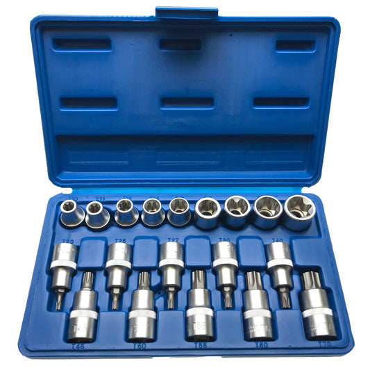 Steckschlüssel Stecknuss Satz TORX E-Profil  T-Profil Einsätze Nuss 19 tlg.