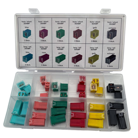 JCase Blocksicherungen Set 36-tlg. | 20A-80A kurz / lang KFZ Sicherungen 12V-24V