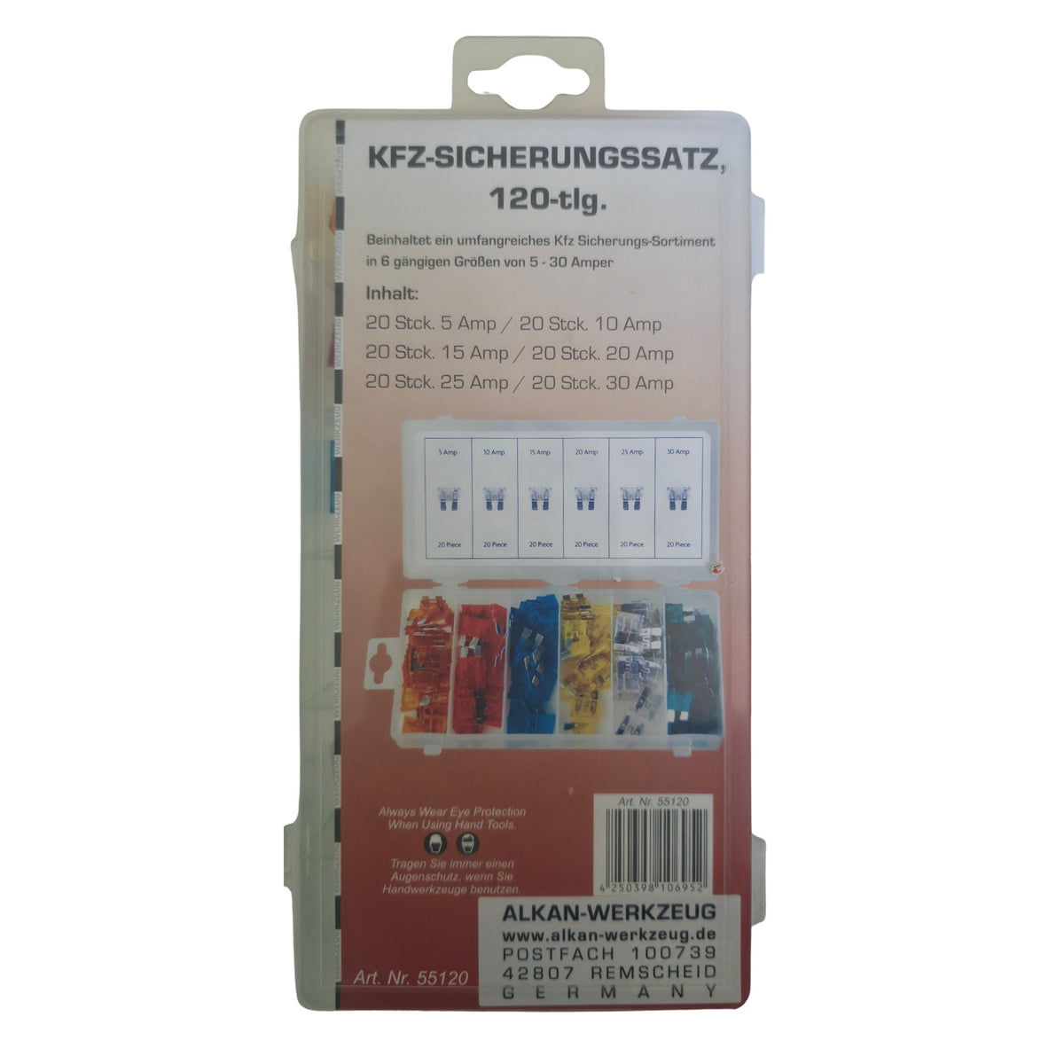KFZ-Sicherungen Sortiment 120-tlg. Standard 19 mm, 3–30 A | Alkan