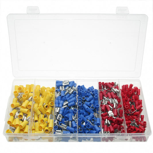 500 x Kabelschuhe-Sortiment FLACHSTECKER FLACHSTECKHÜLSE ROT BLAU GELB 0,5-6,0mm