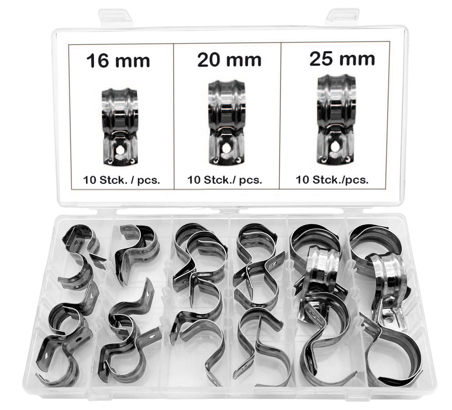 30 x Edelstahl Rohrschellen Sortiment U-Form 16 20 25 mm Einloch Rohrbefestigung