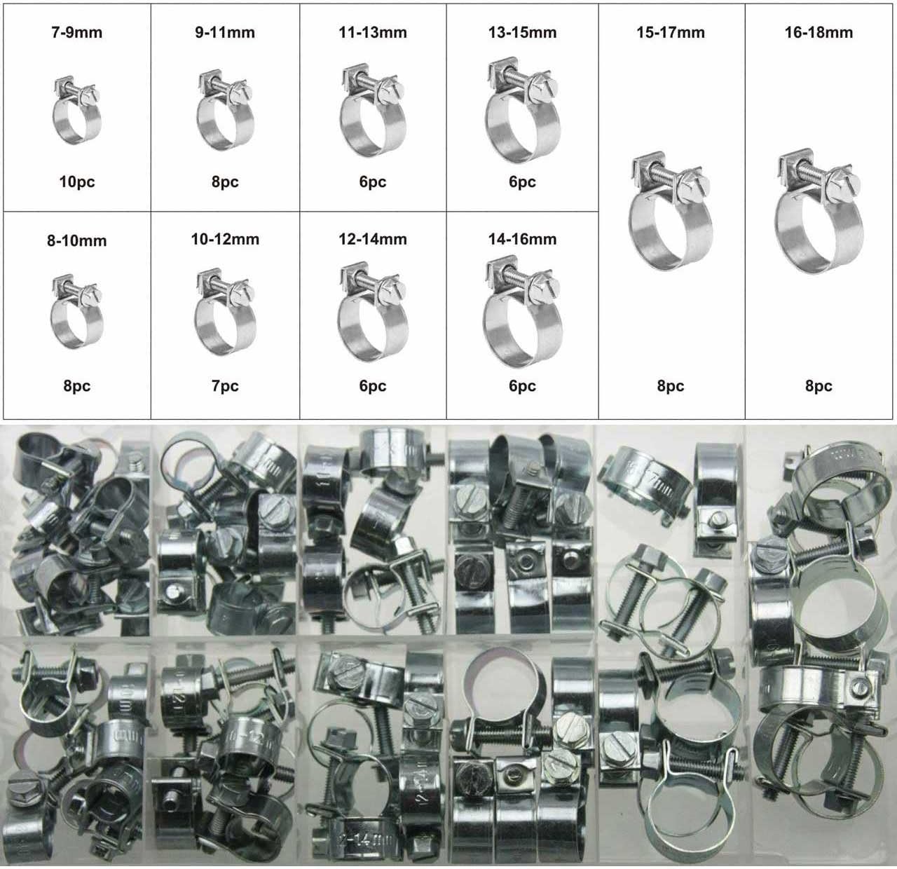 Alkan Mini Schlauchklemmen Sortiment 73-teilig rundziehend 7-18mm