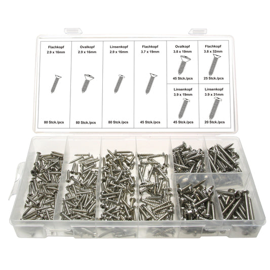 Blechschrauben Sortiment Ø 2.9-3.9 mm Edelstahl PH Kreuzschlitz Satz 420 Stück