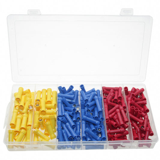 250 x Kabelschuhe-Sortiment STOSSVERBINDER isoliert ROT BLAU GELB 0,5.0-6,0 mm²