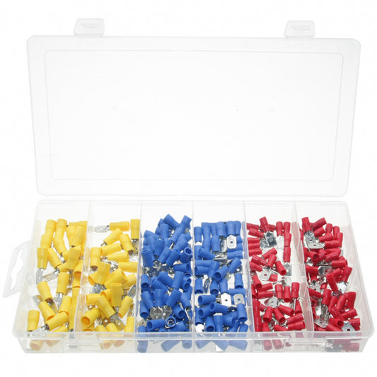 250 x Kabelschuhe-Sortiment  FLACHSTECKER isoliert ROT BLAU GELB 0,5.0-6,0 mm²