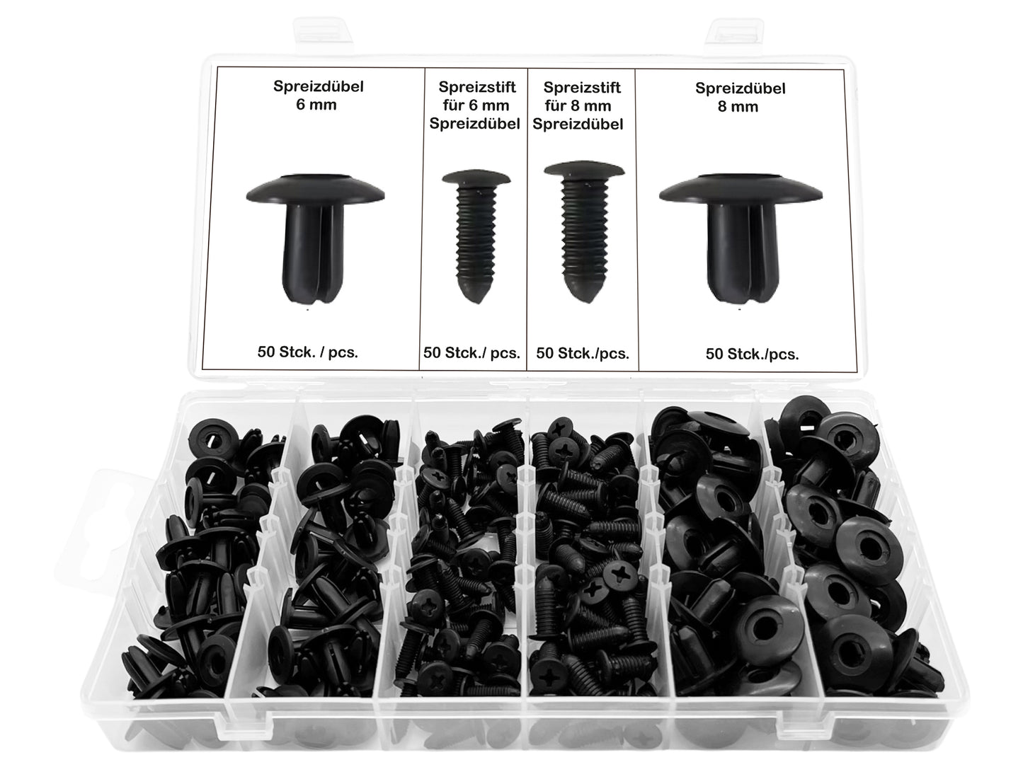 200 x Kunststoff Spreiznieten Sortiment 6mm 8mm Auto Verkleidung Clips
