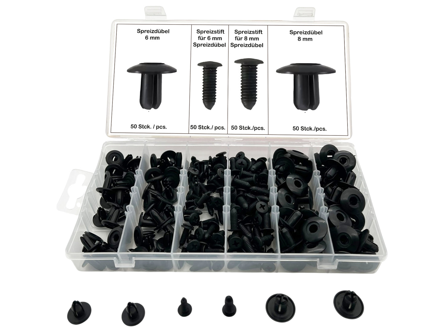 200 x Kunststoff Spreiznieten Sortiment 6mm 8mm Auto Verkleidung Clips