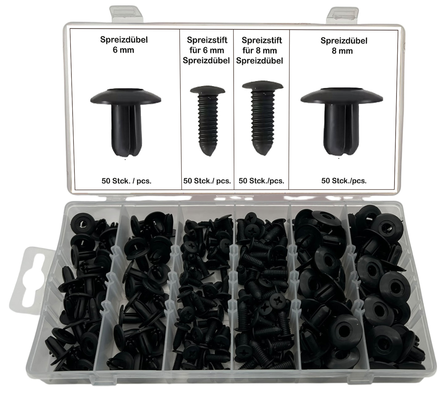 200 x Kunststoff Spreiznieten Sortiment 6mm 8mm Auto Verkleidung Clips