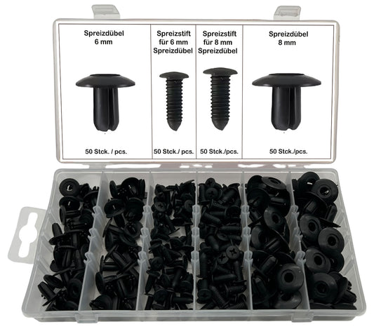 200 x Kunststoff Spreiznieten Sortiment 6mm 8mm Auto Verkleidung Clips