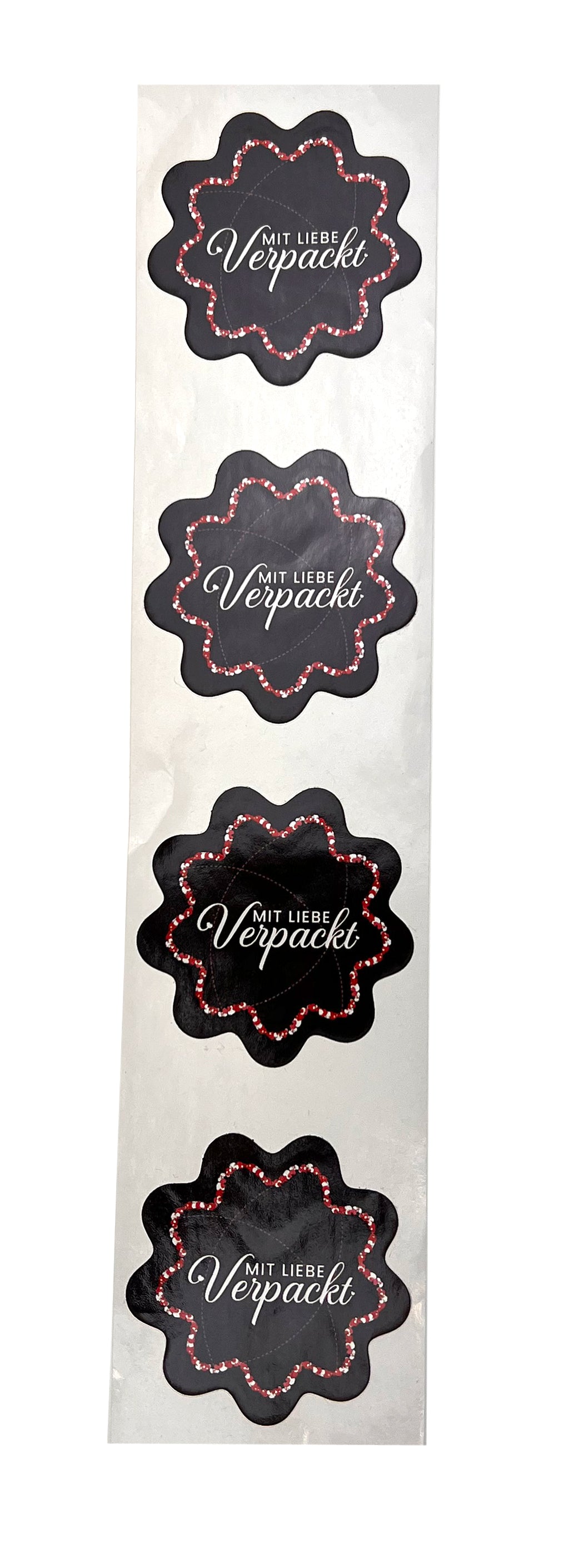 500 Label Etiketten Aufkleber Mit Liebe Verpackt Blütenform PP-Haftfolie SCHWARZ