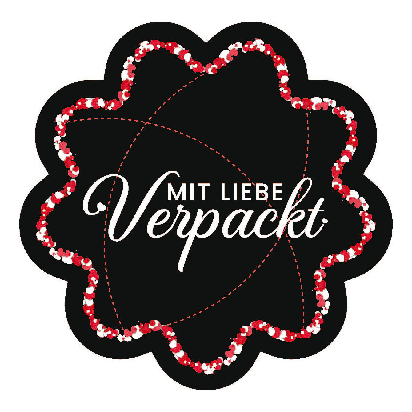 500 Label Etiketten Aufkleber Mit Liebe Verpackt Blütenform PP-Haftfolie SCHWARZ