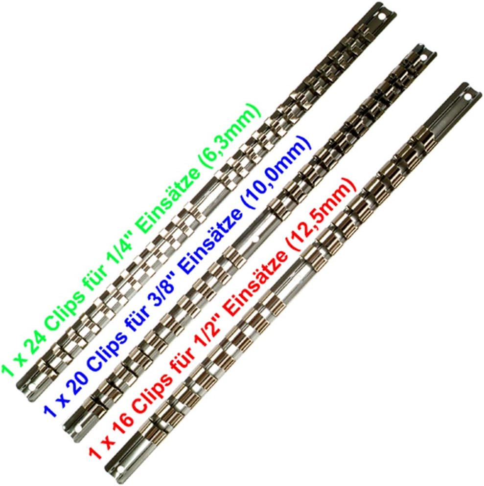 Alkan Aufsteckschiene Klemmleiste Nusshalter Set 1/4 3/8 1/2 Zoll 60 Clips Werkzeugorganisation