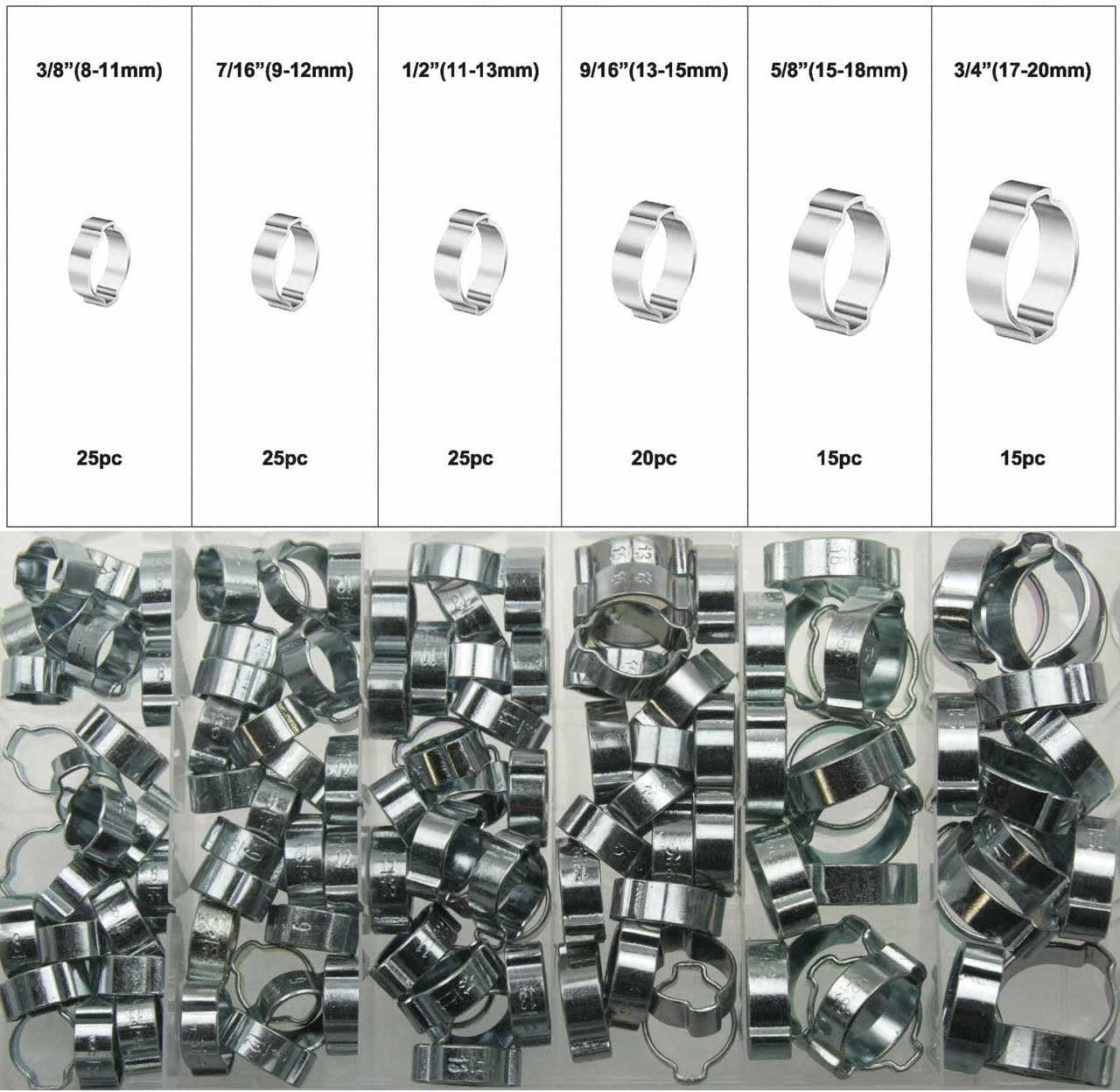 2-Ohr Schlauchschellen Set 125-tlg 8-20mm - Dauerhaft Dicht